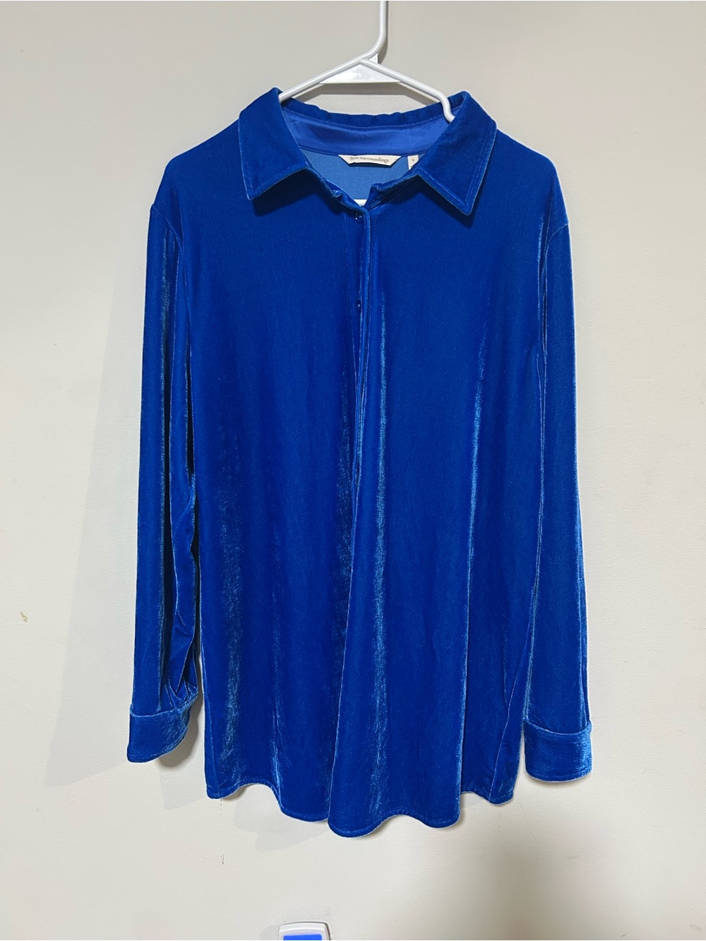 Soft Surroundings Royal Blue Velvet Boyfriend Tunic Shirt Size L 0416